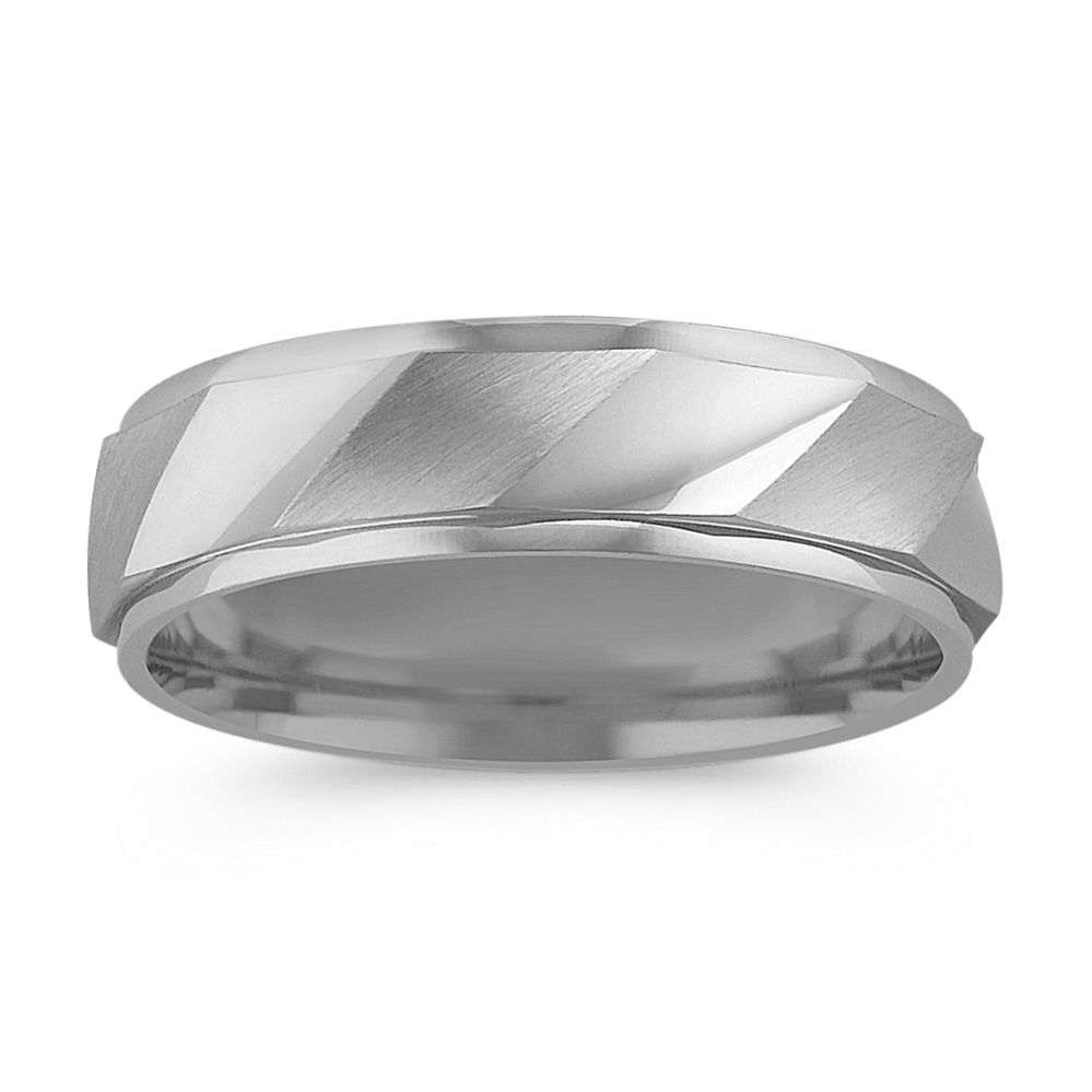 14k White Gold Ring with Alternating Brushed and Polished Finishes (6mm)