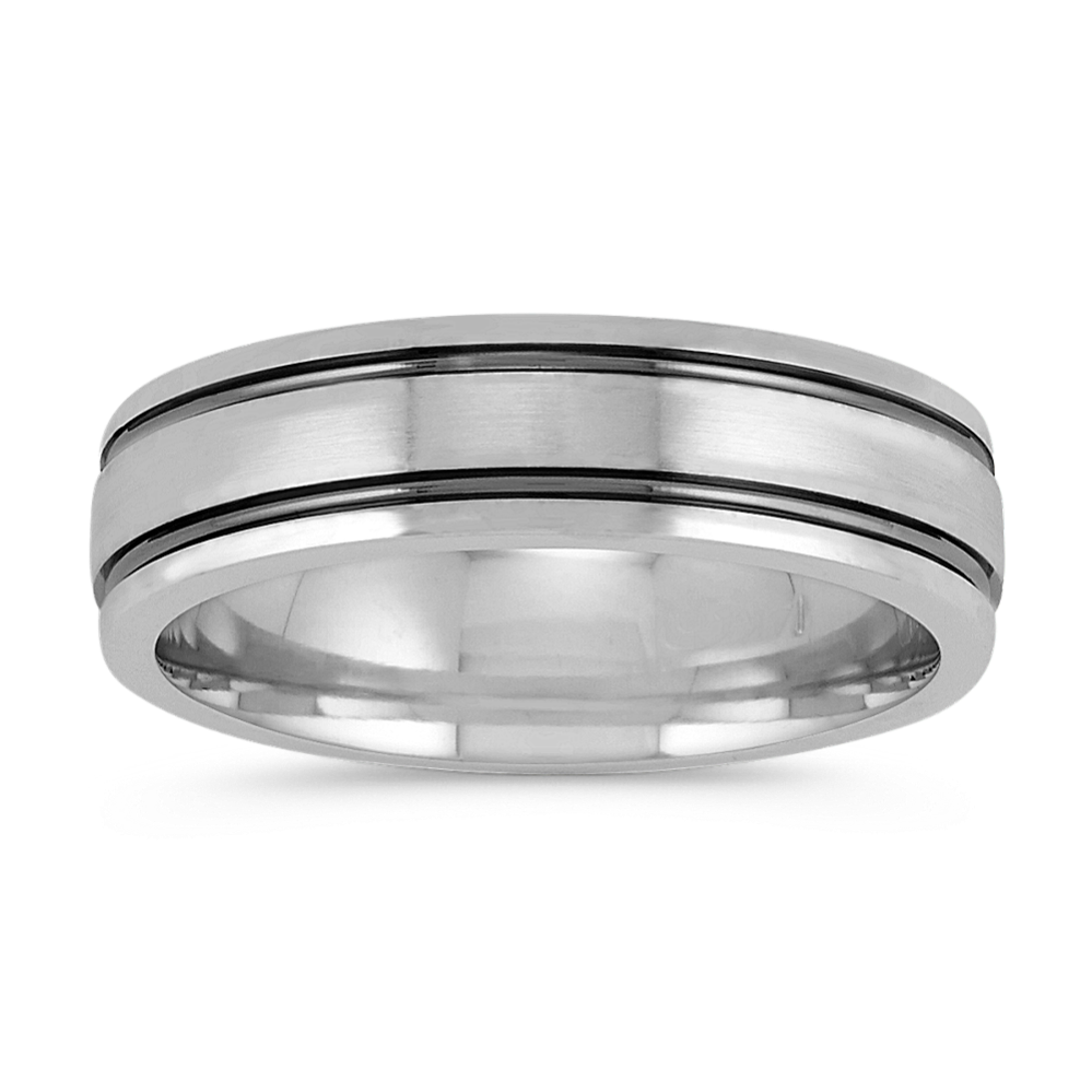 14k White Gold Ring with Black Rhodium Line Accents (6mm)