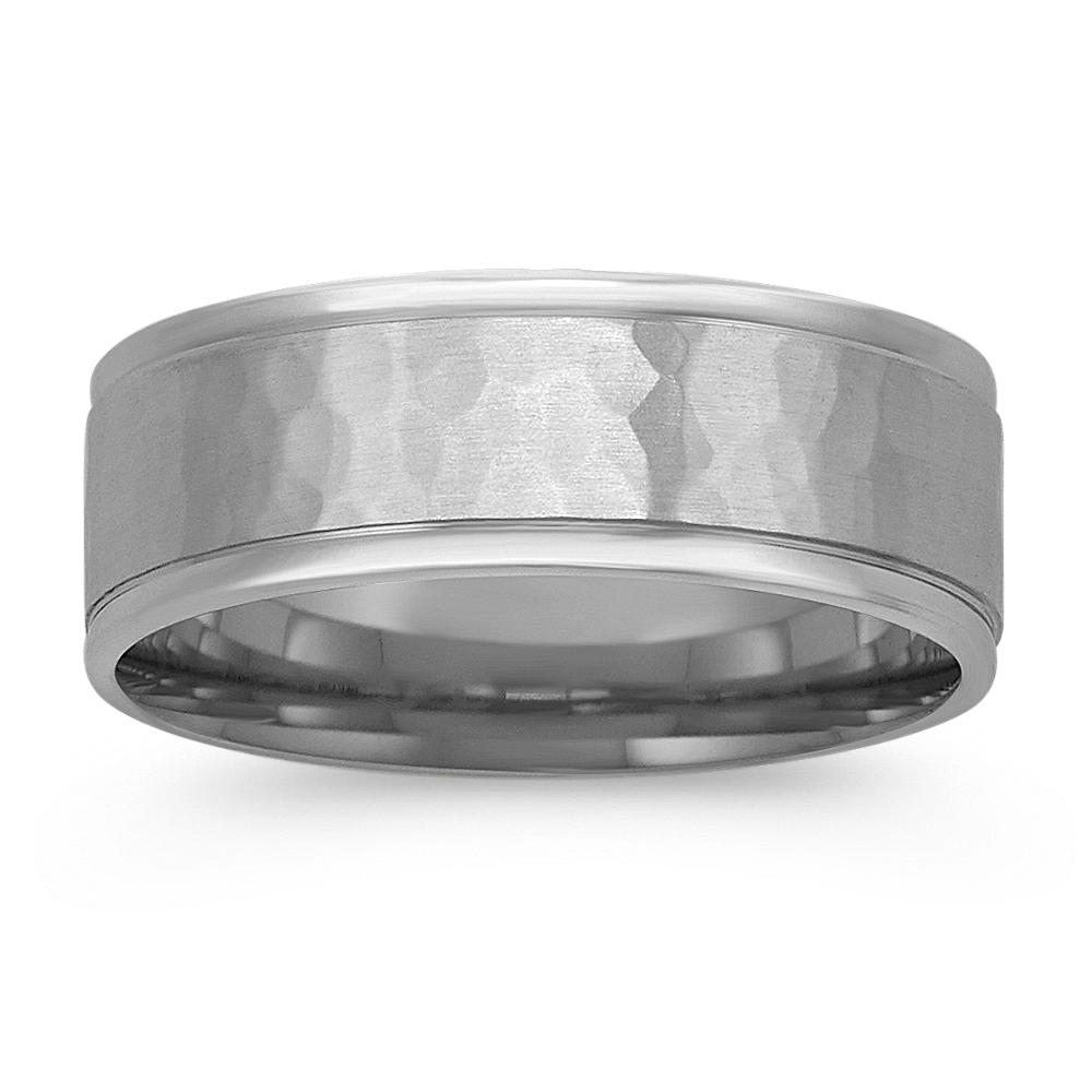 14k White Gold Ring with Hammered Finish (7.5mm) Shane Co.