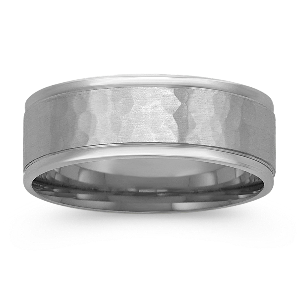 14k White Gold Ring with Hammered Finish (7.5mm)