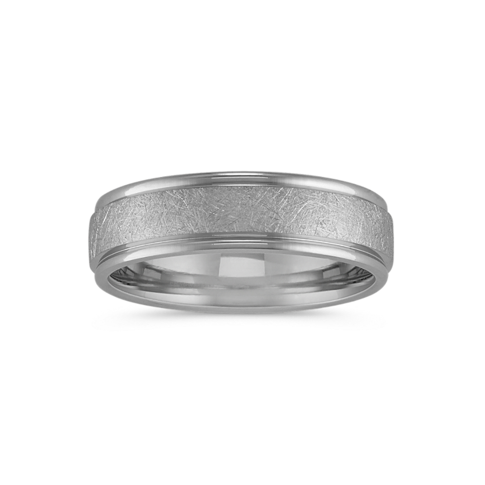 14k White Gold Textured Mens Comfort Fit Ring (6.5mm)