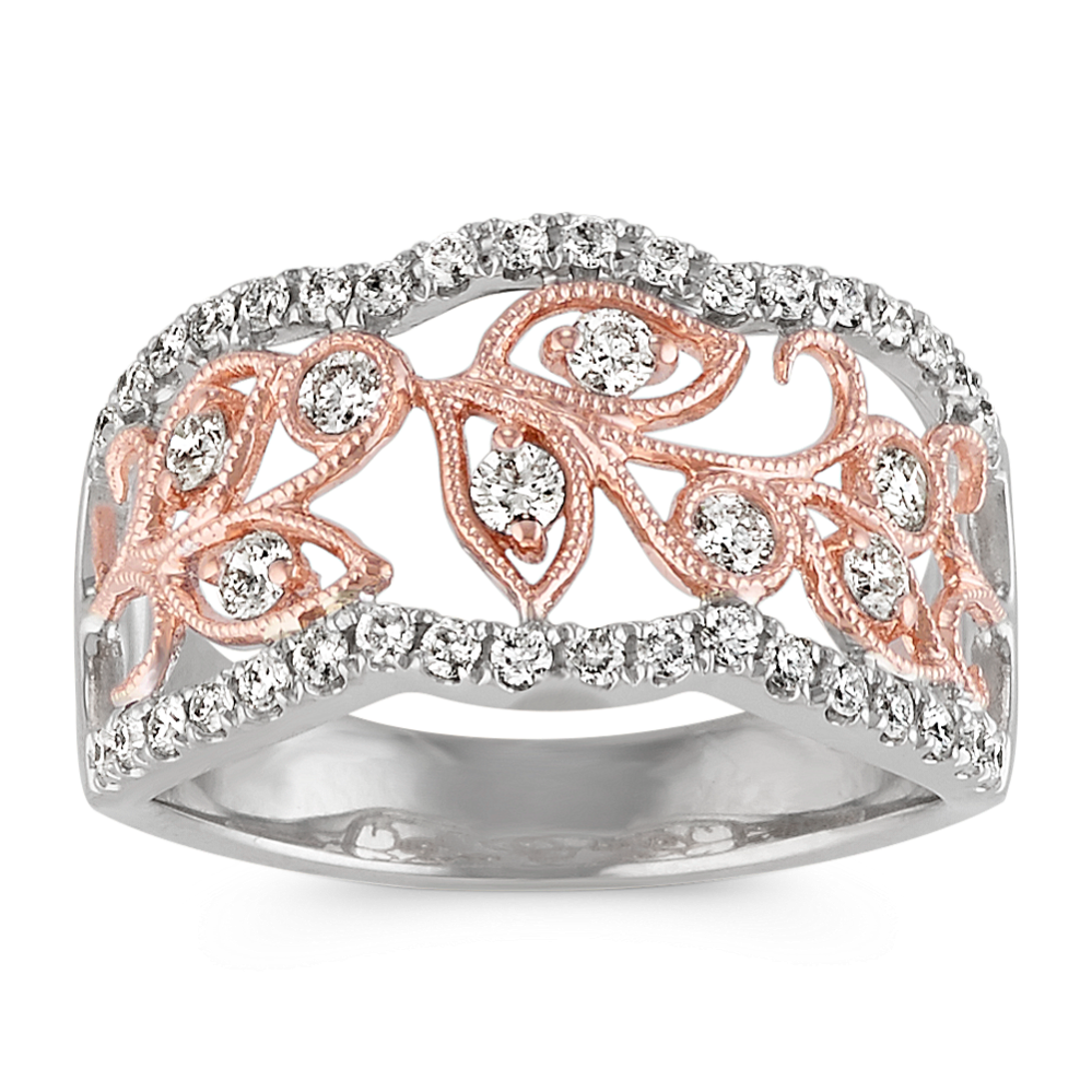 14k White and Rose Gold Diamond and Vine Ring