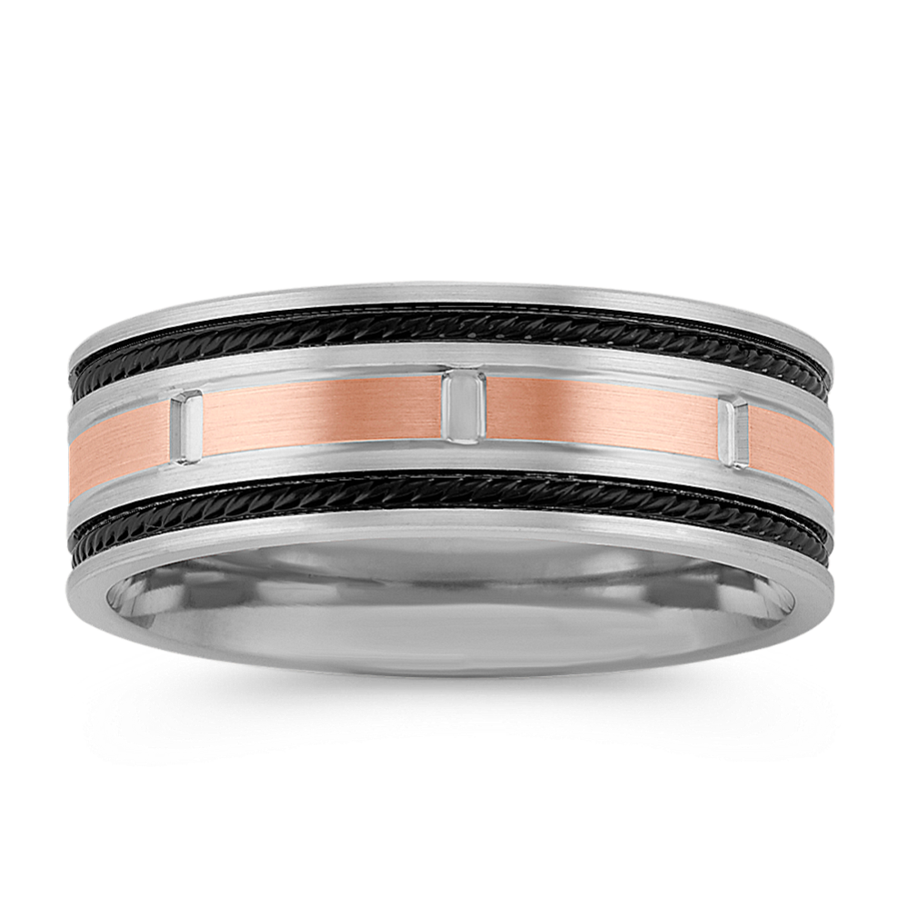 14k White and Rose Gold Ring with Black Rhodium Accent (8mm)