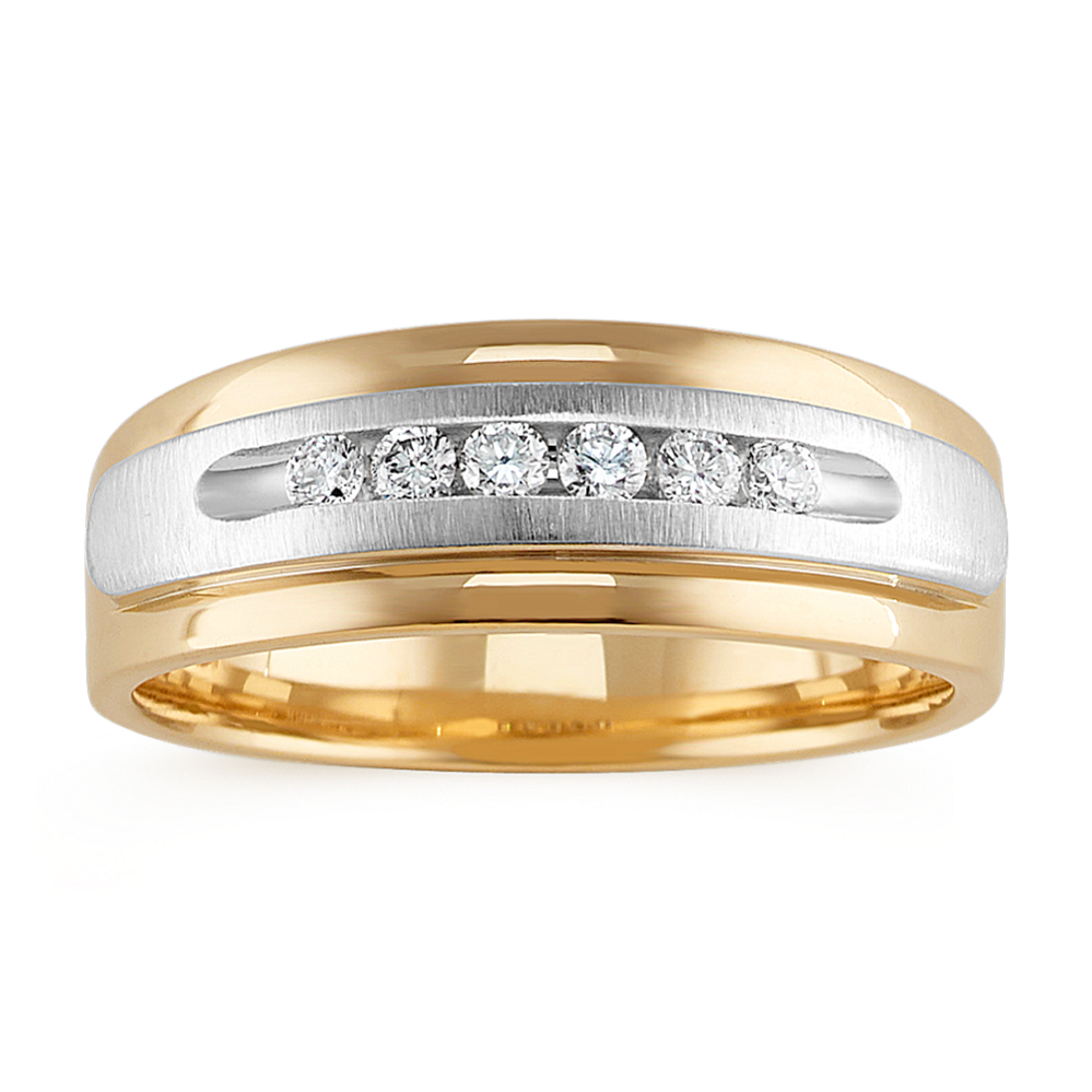 14k White and Yellow Gold Diamond Mens Ring