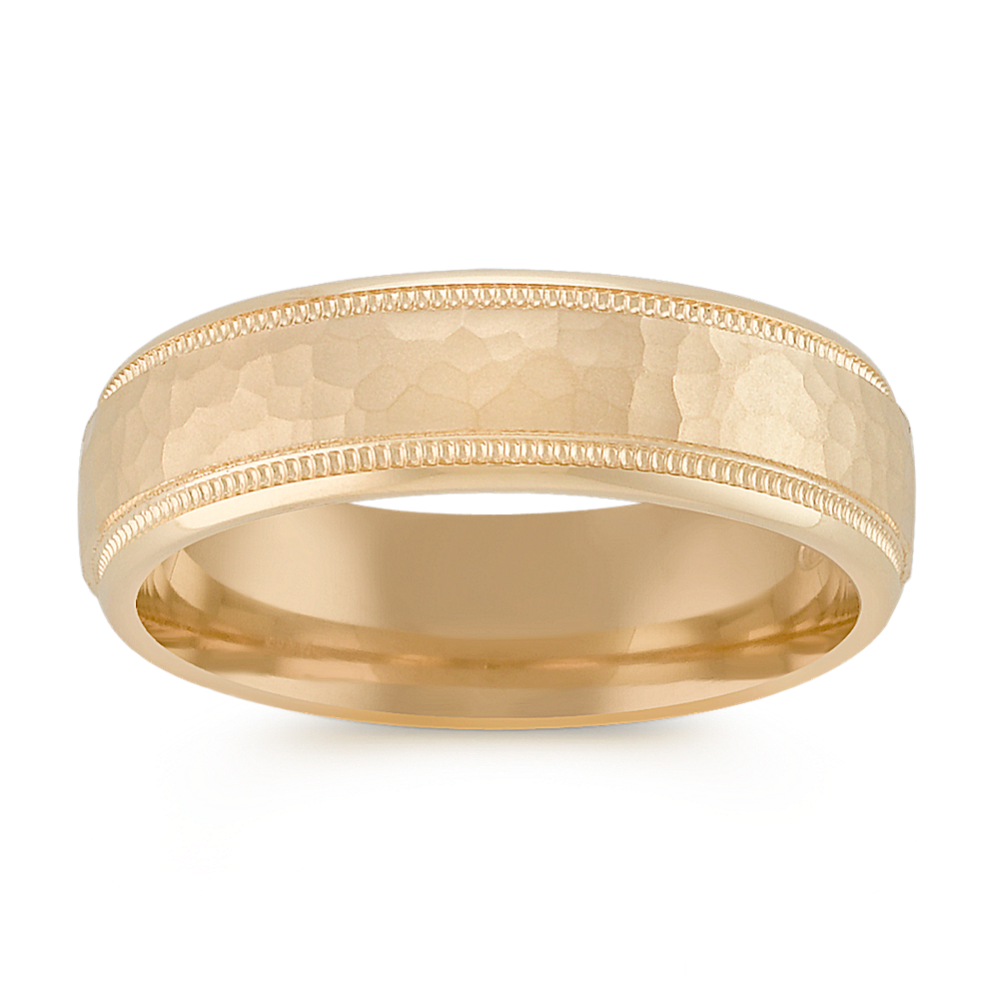 14k Yellow Gold Ring with Hammered Finish (6mm)