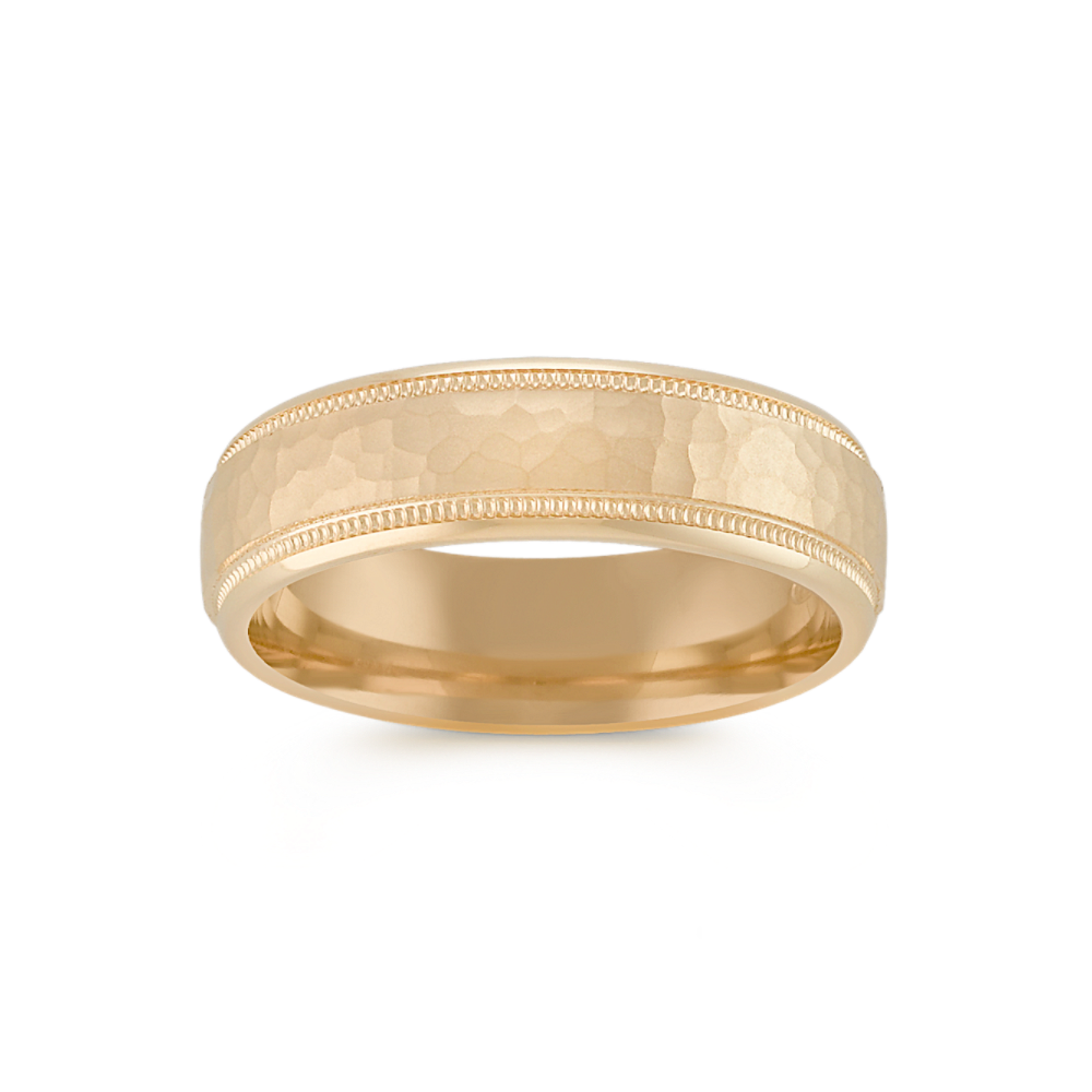 14k Yellow Gold Ring with Hammered Finish (6mm) Shane Co.