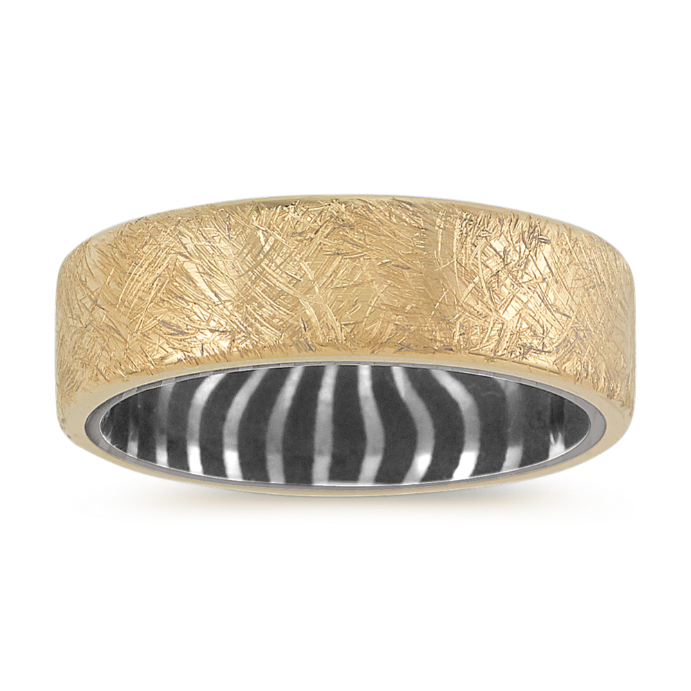 14k Yellow Gold and Damascus Steel Band (7mm)