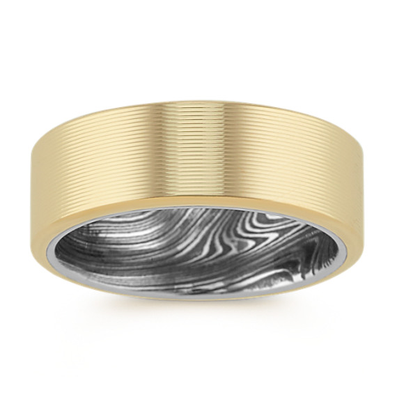 14k Yellow Gold and Damascus Steel Band (8mm)