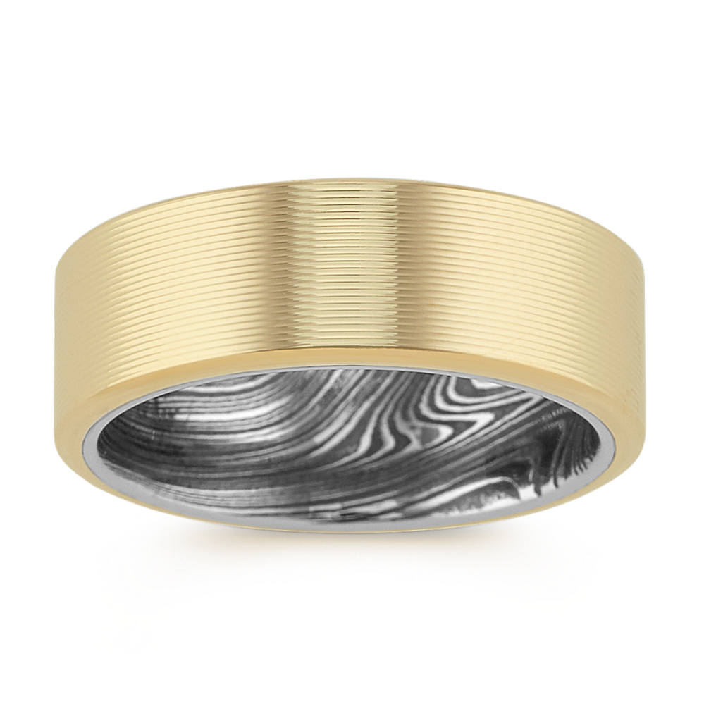 14k Yellow Gold and Damascus Steel Band (8mm)