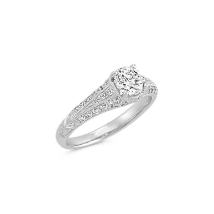 3/4 ct. Round Center Natural Diamond, Vintage Engagement Ring in Platinum