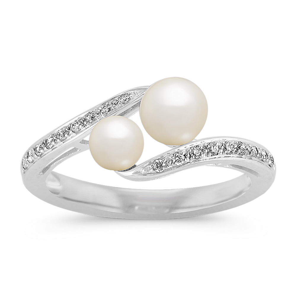 4.5-6mm Freshwater Cultured Pearl and Diamond Ring in Sterling Silver