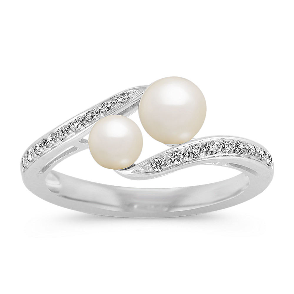 Sterling Silver Freshwater Cultured Pearl & Diamond Ring