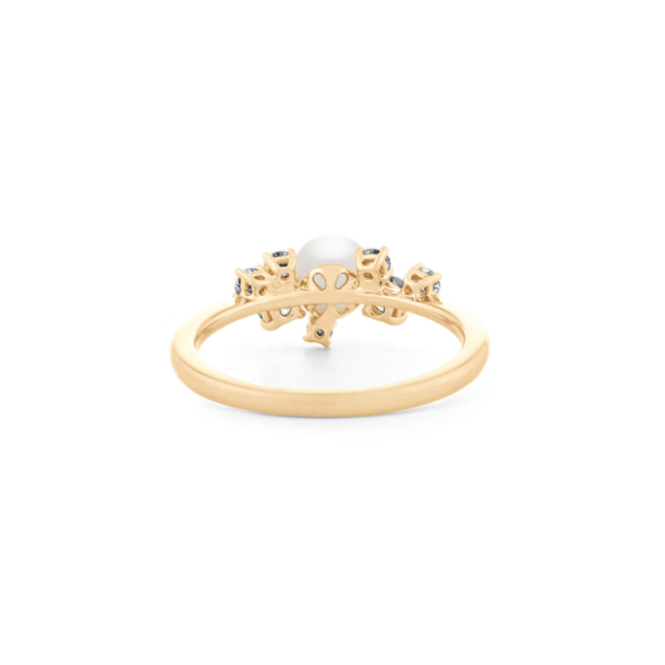 Catherine 4mm Akoya Pearl and Natural Diamond Cluster Ring in 14K Yellow Gold