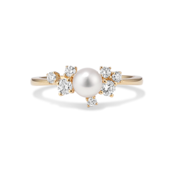 Catherine 5mm Akoya Cultured Pearl & Diamond Ring