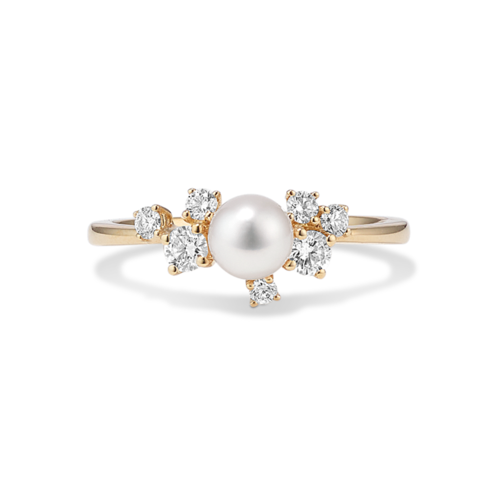 Catherine 5mm Akoya Cultured Pearl & Diamond Ring