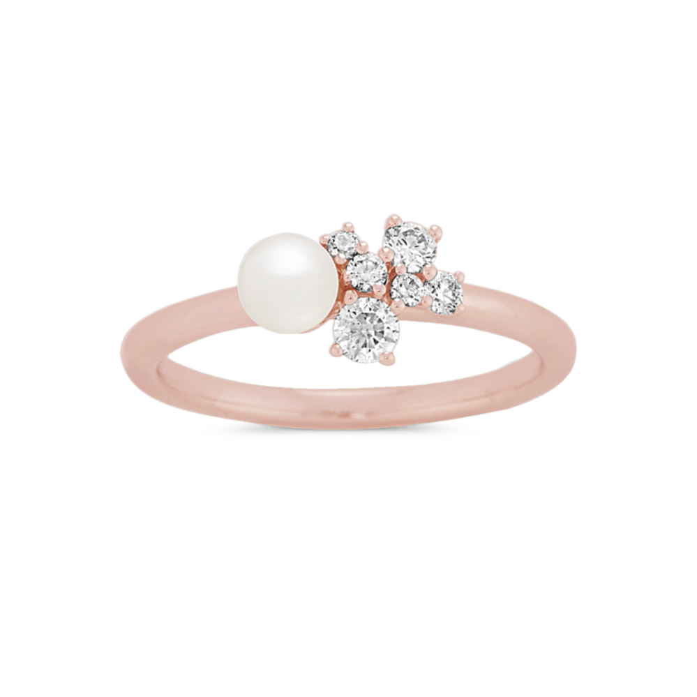 4mm Akoya Pearl and Diamond Ring in 14K Rose Gold