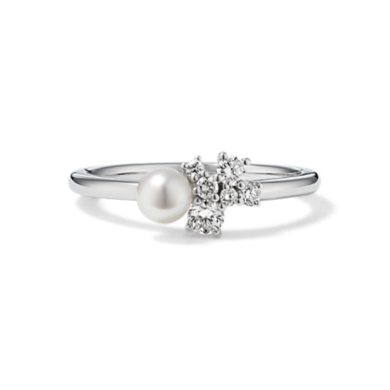 Pearl & Diamond Side Cluster Ring