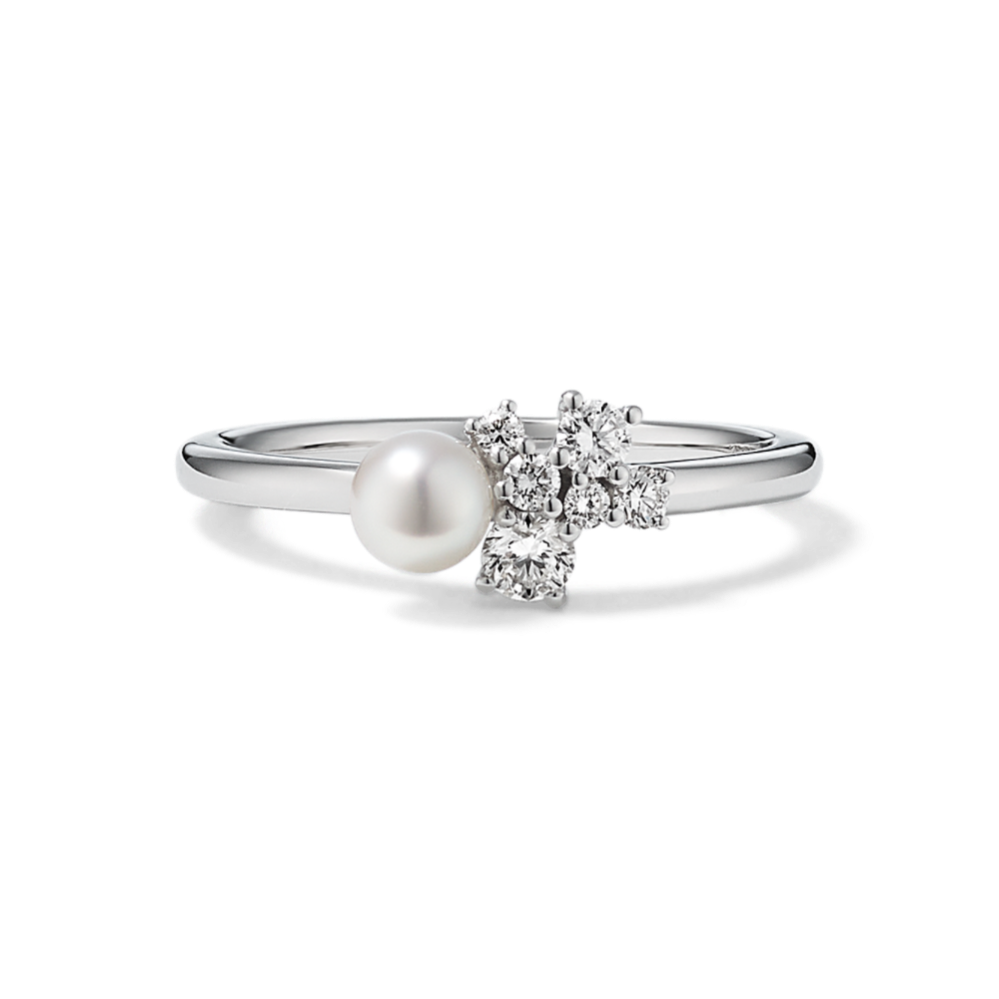 4mm Cultured Akoya Pearl & Diamond Cluster Ring