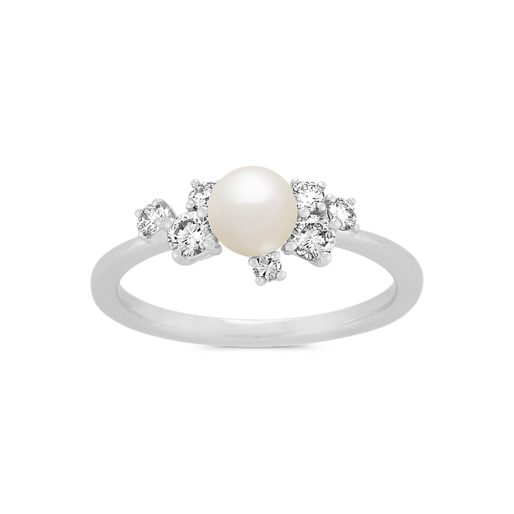 Catherine 5mm Akoya Cultured Pearl & Diamond Ring