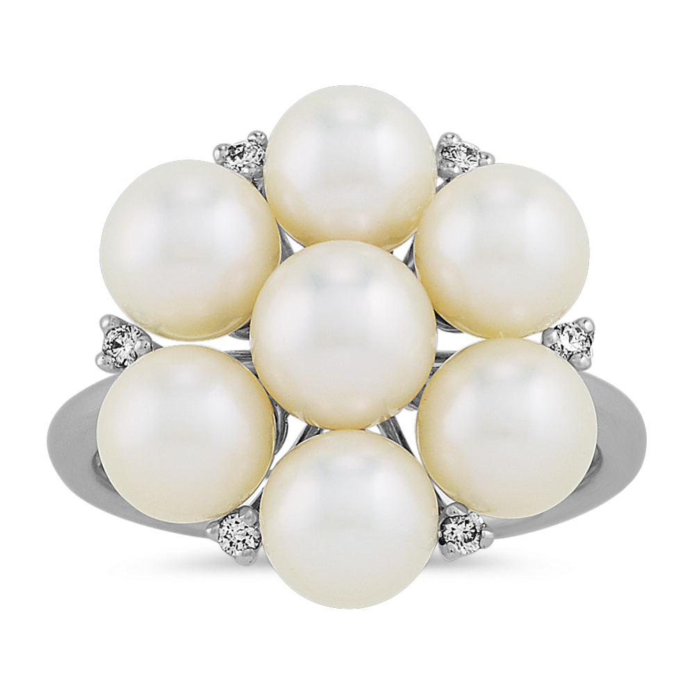 Sterling Silver Freshwater Cultured Pearl & Diamond Ring
