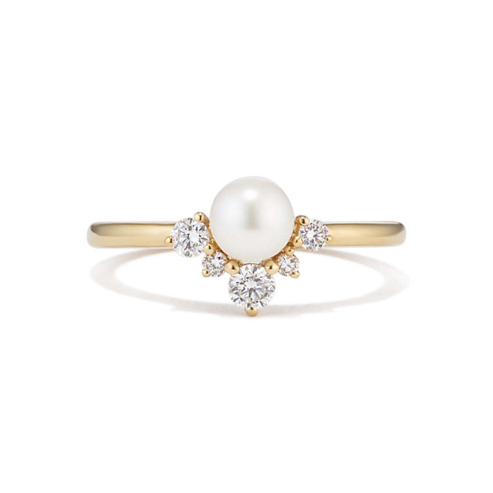 Vivi 5mm Freshwater Pearl and Diamond Chevron Ring