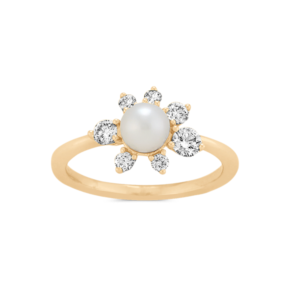 5mm Akoya Pearl and Diamond Floral Ring