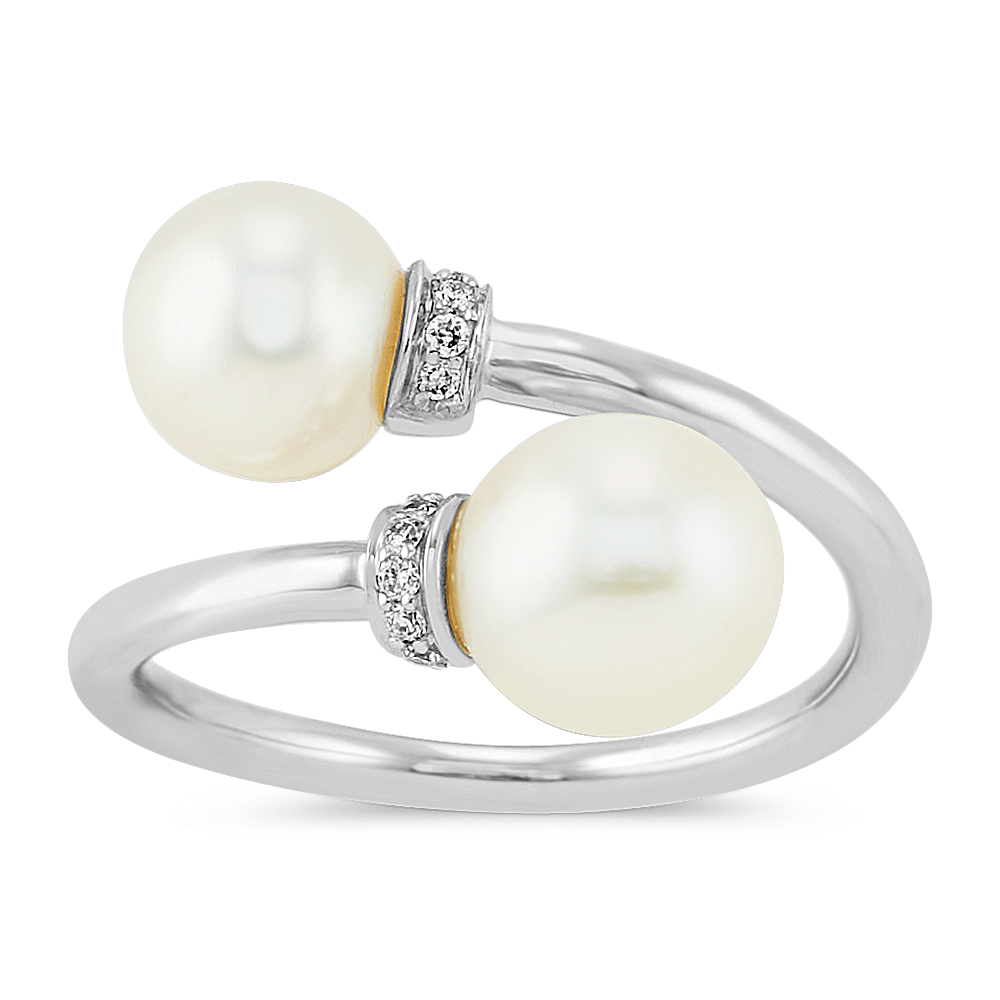 Crossover Design Cultured Freshwater Pearl Ring 6