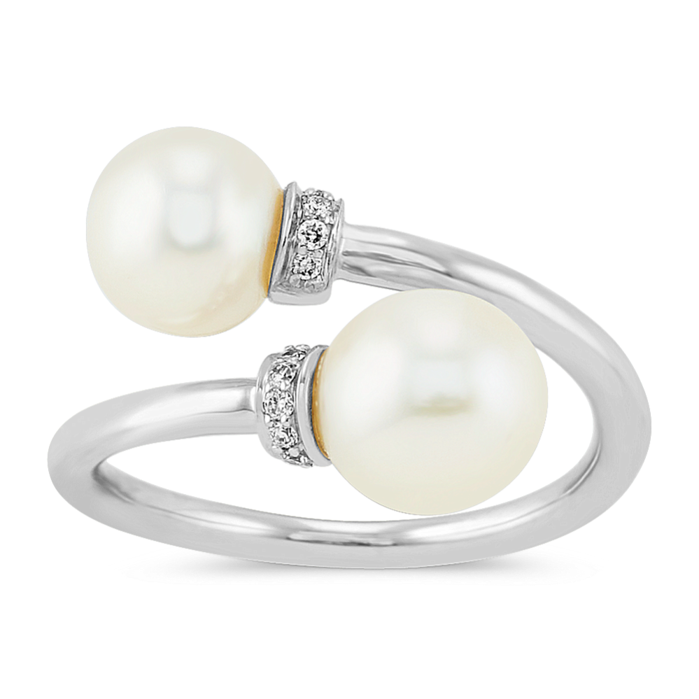 6.5-8mm Freshwater Cultured Pearl & Diamond Crossover Ring
