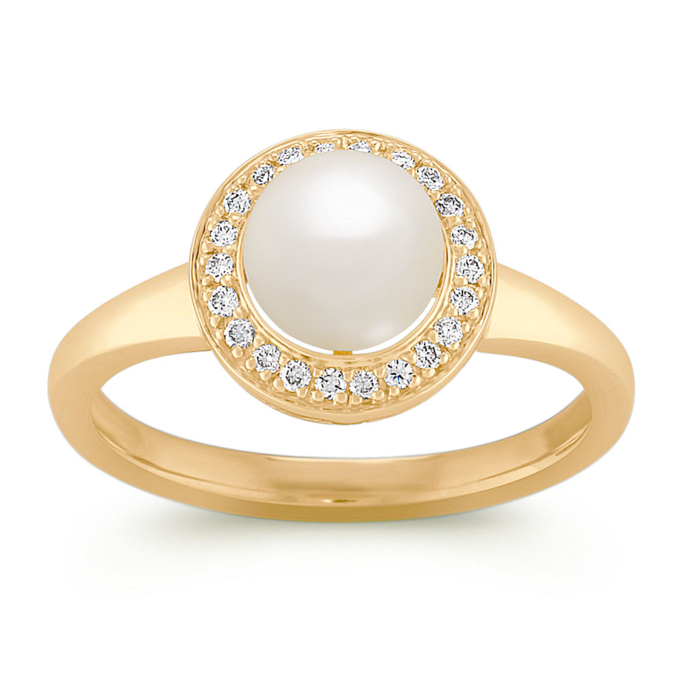 6.5mm Freshwater Cultured Pearl and Diamond Ring
