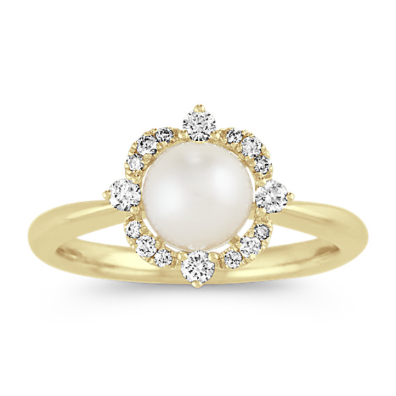 6mm Akoya Pearl and Diamond Ring in 14k White Gold | Shane Co.