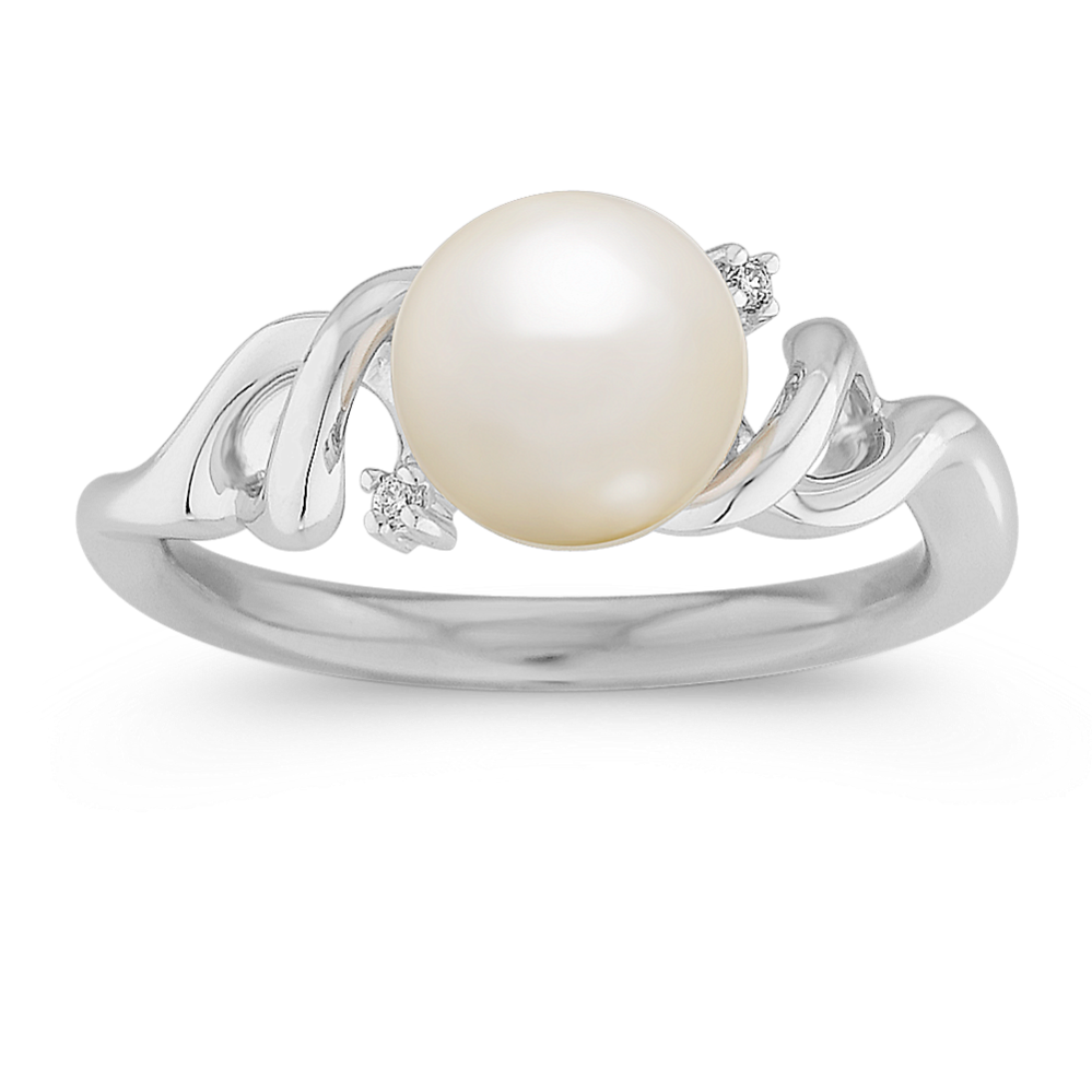 Akoya Cultured Pearl and Round Diamond Ring Shane