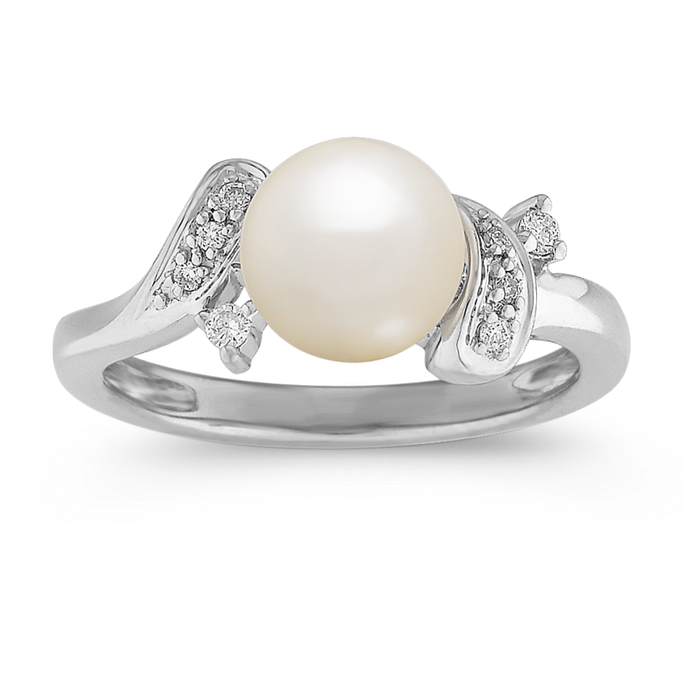 7.5mm Akoya Cultured Pearl and Round Diamond Ring