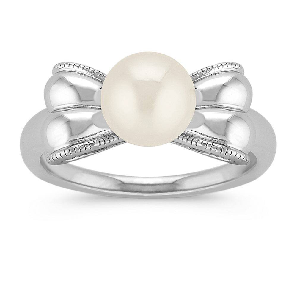 7.5mm Freshwater Cultured Pearl in Sterling Silver Bow Ring