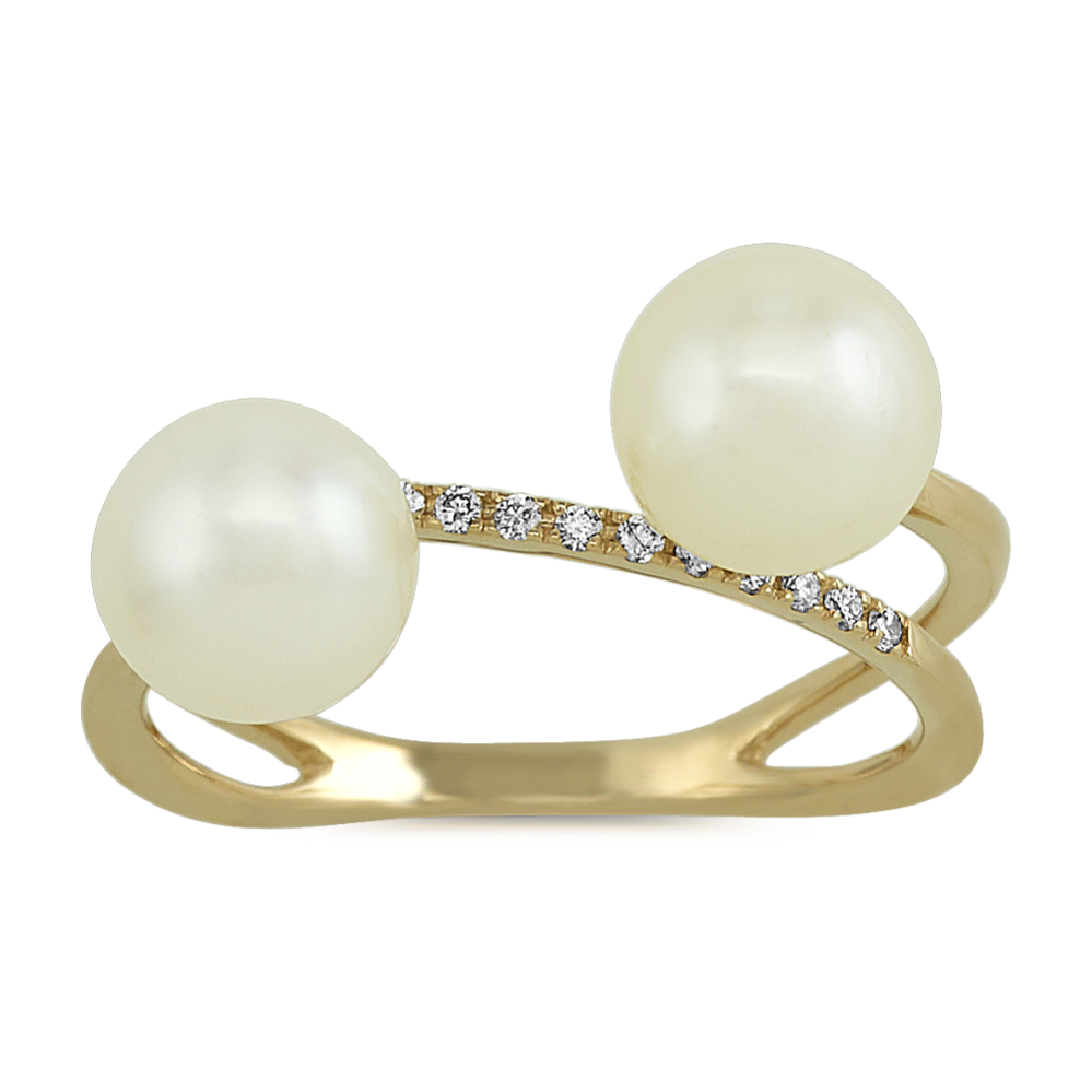 7.5mm Freshwater Cultured Pearl and Diamond Ring in 14k Yellow Gold