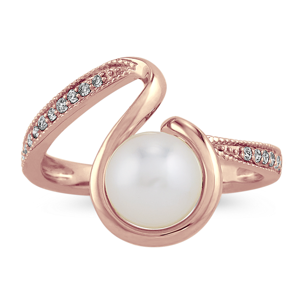 7mm Akoya Cultured Pearl and Diamond Ring in 14k Rose Gold