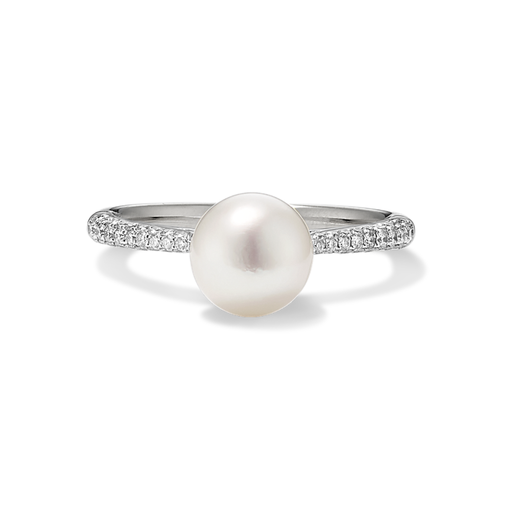 7mm Akoya Pearl and Diamond Ring in 14k White Gold | Shane Co.