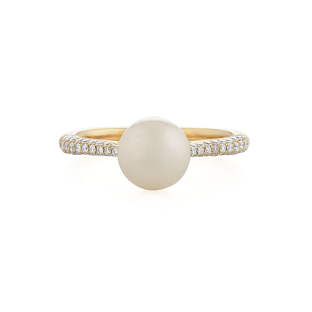 7mm Cultured Akoya Pearl Pave Cathedral Ring | Shane Co.