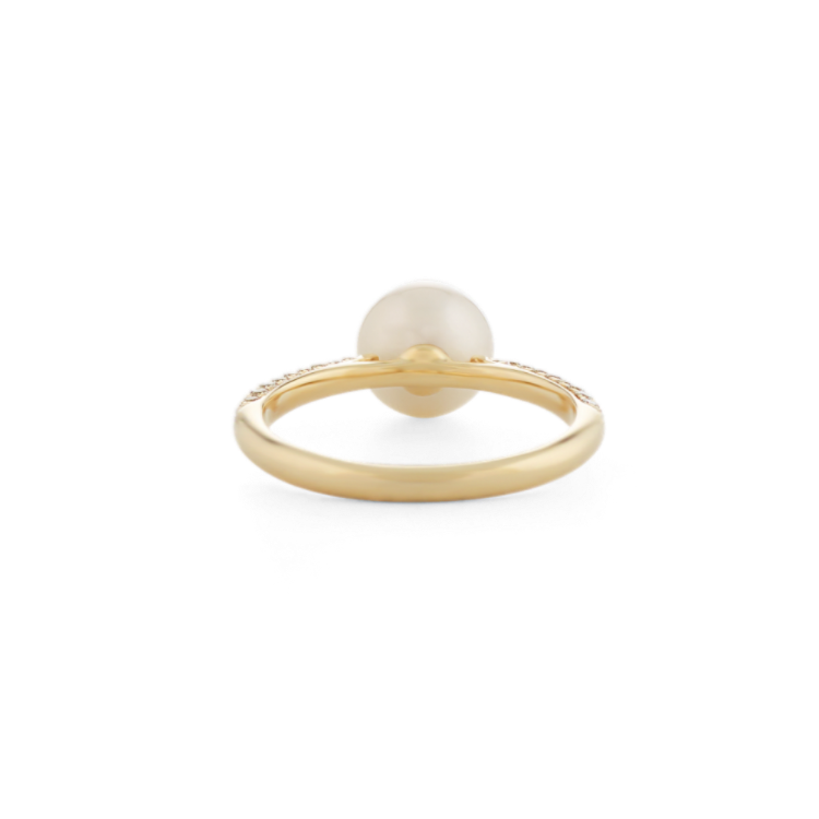 7mm Akoya Pearl and Natural Diamond Ring in 14k Yellow Gold