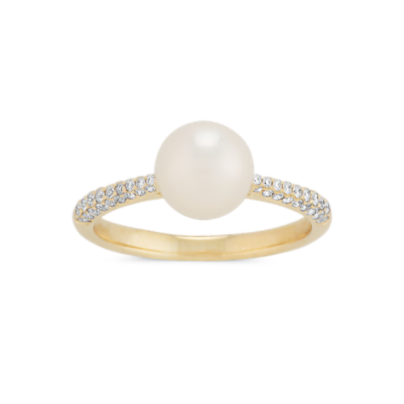 7mm Cultured Akoya Pearl & Diamond Pave Ring