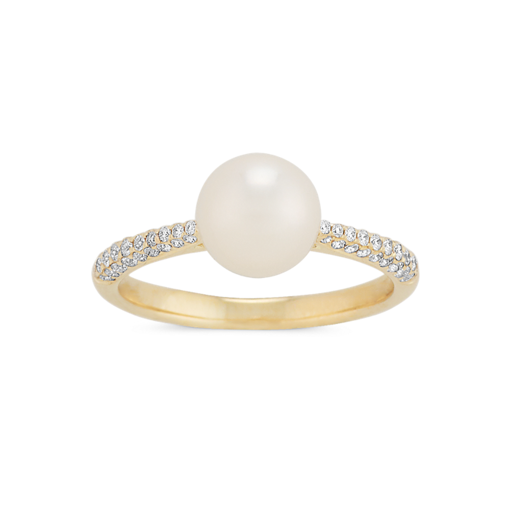 7mm Cultured Akoya Pearl Pave Cathedral Ring | Shane Co.