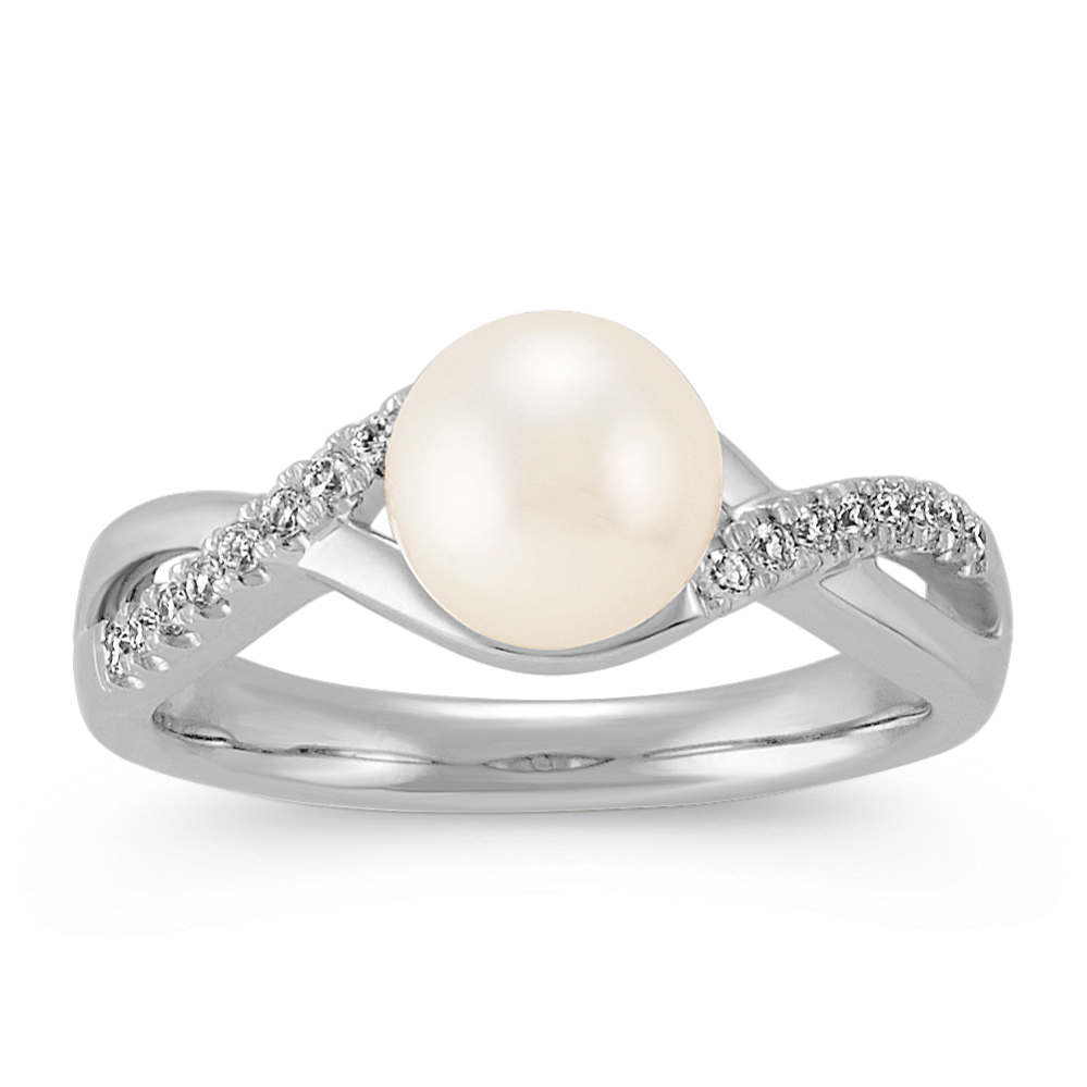 7mm Akoya Cultured Pearl Infinity Ring with Round Diamonds