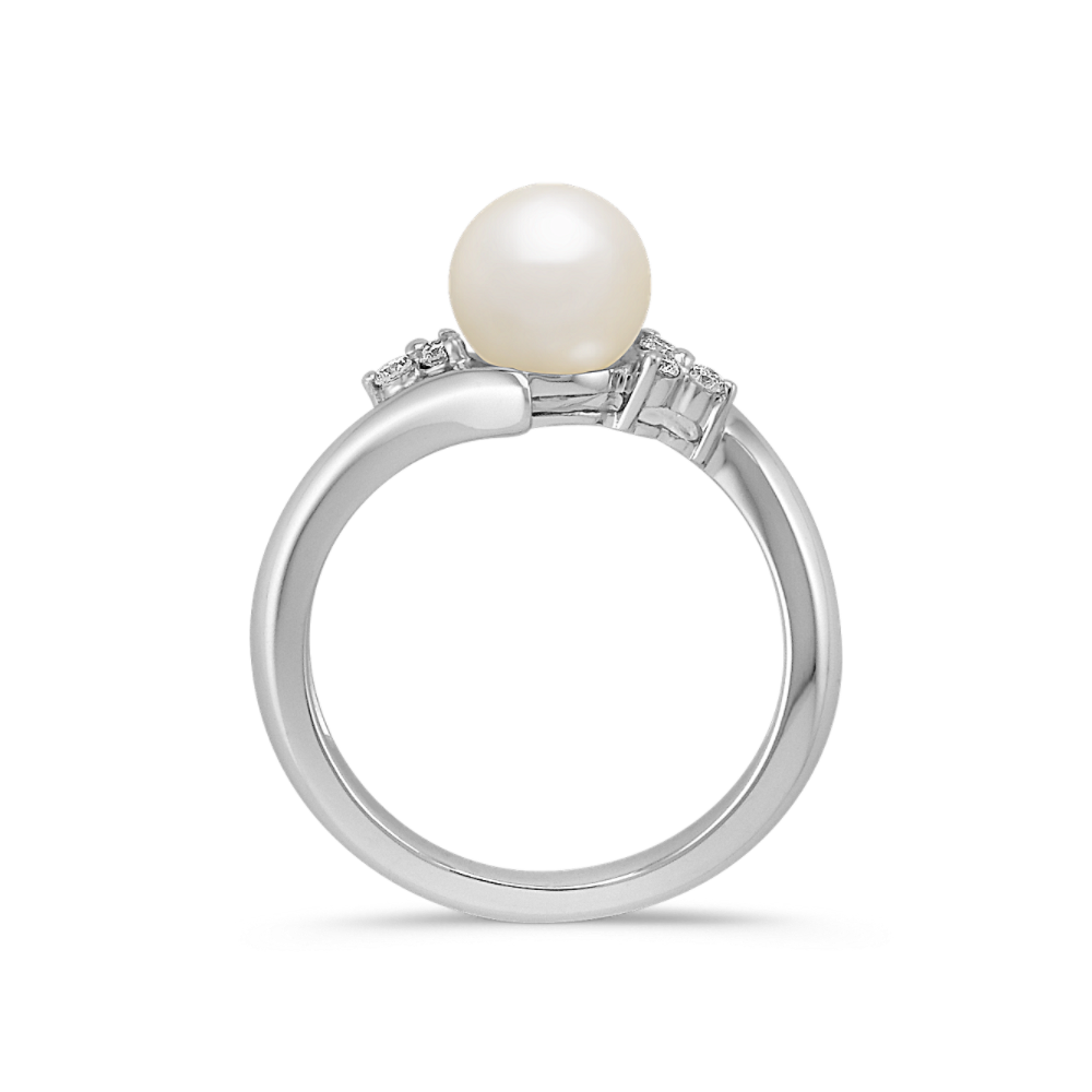 7mm Akoya Cultured Pearl and Round Natural Diamond Ring | Shane Co.