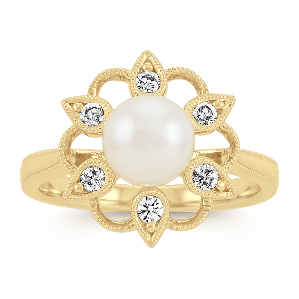 7mm Freshwater Cultured Pearl and Diamond Ring