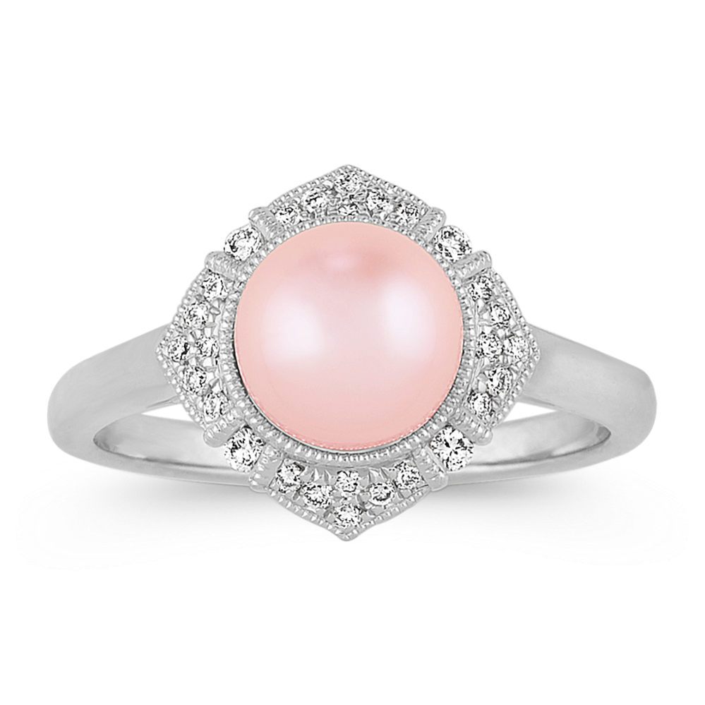 7mm Freshwater Cultured Pearl and Diamond Vintage Ring
