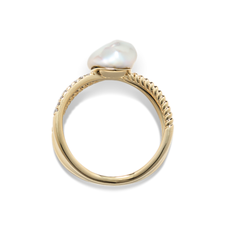 7mm Freshwater Keshi Pearl and Natural Diamond Crossover Ring