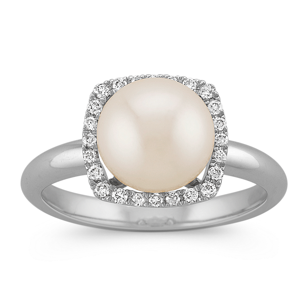 8.5mm Freshwater Cultured Pearl and Round Diamond Ring in Sterling Silver