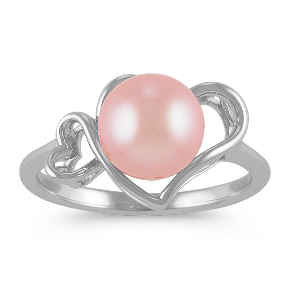 8.5mm Pink Freshwater Cultured Pearl Heart Ring in Sterling Silver