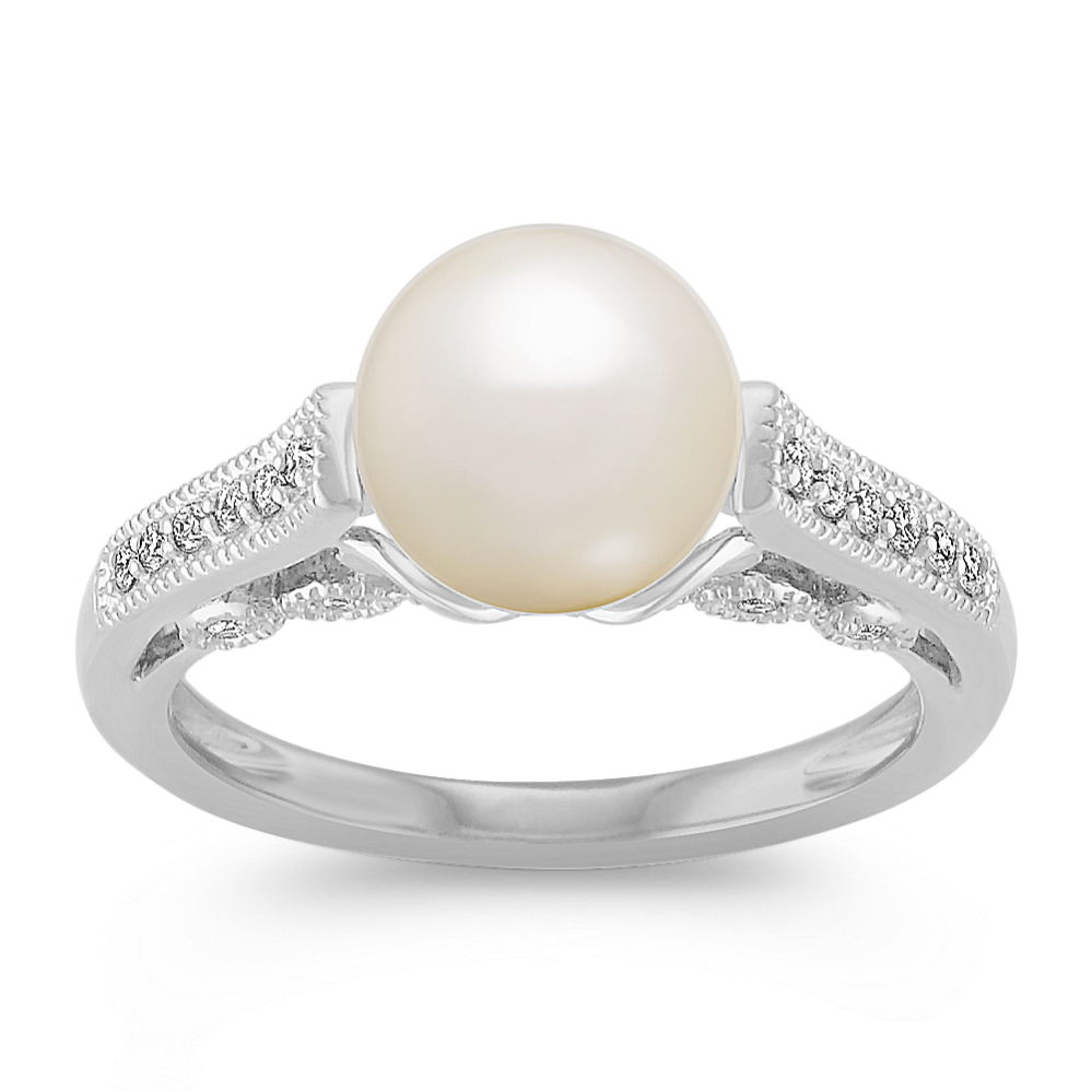 8mm Akoya Cultured Pearl and Diamond Ring