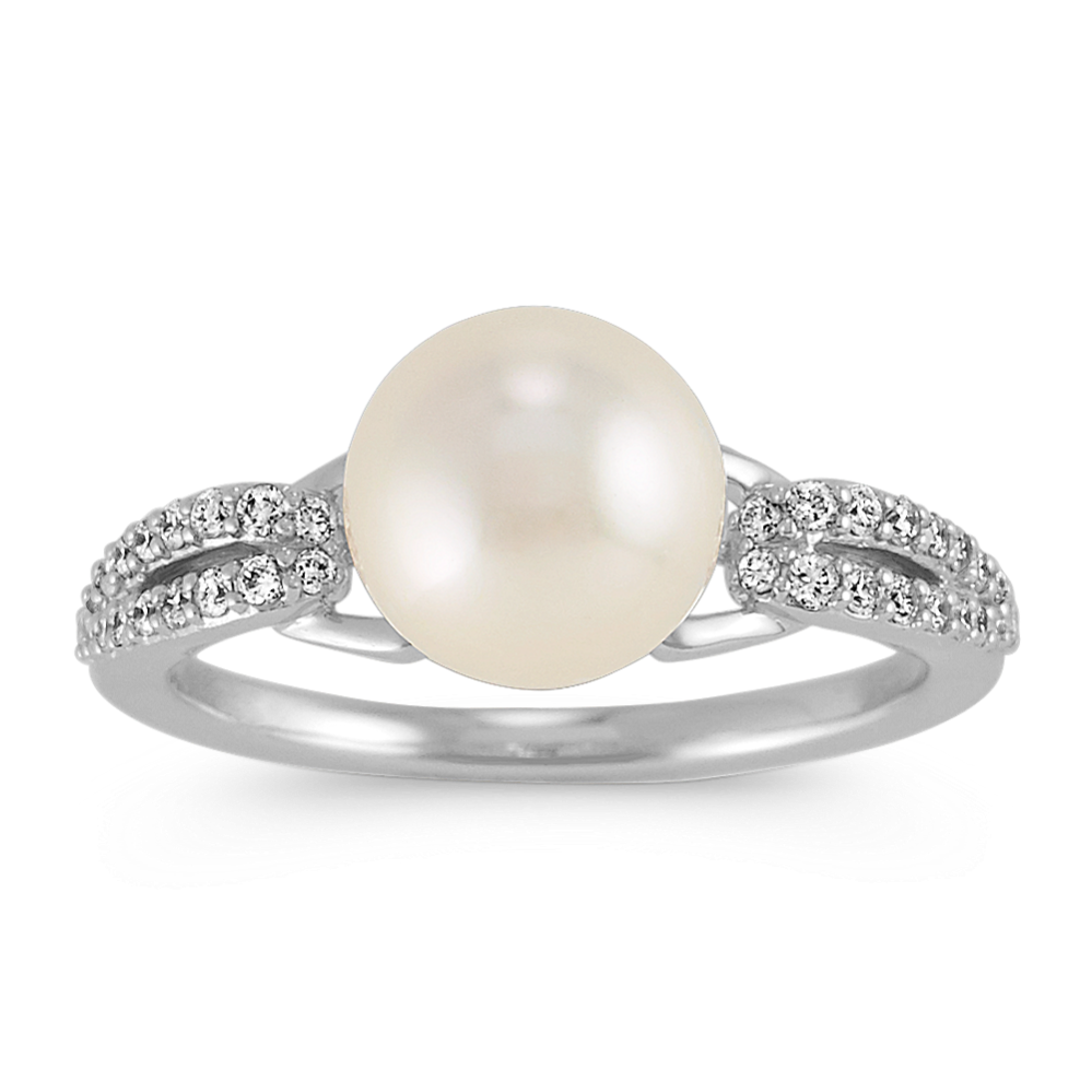 8mm Akoya Cultured Pearl and Diamond Ring