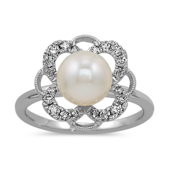 8mm Cultured Akoya Pearl and Diamond Ring
